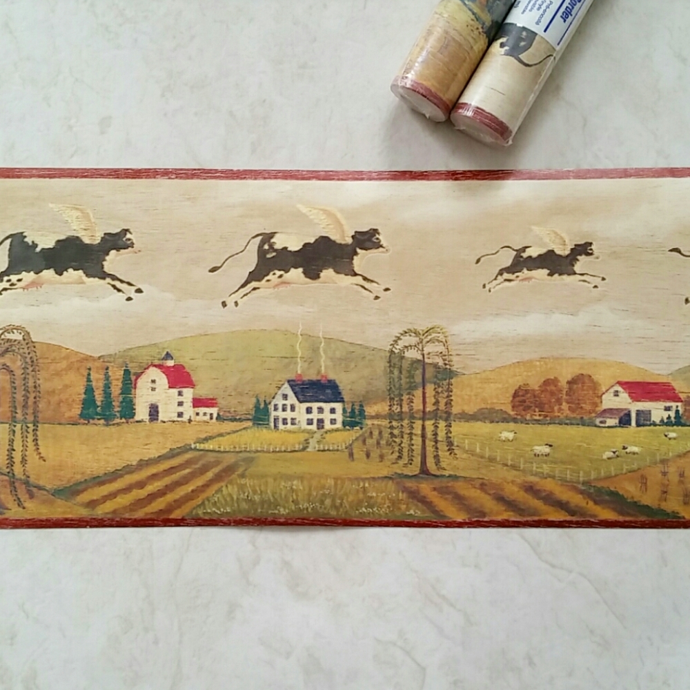 RESERVED Wallpaper Border Country Flying Cows 2 ROLLS
